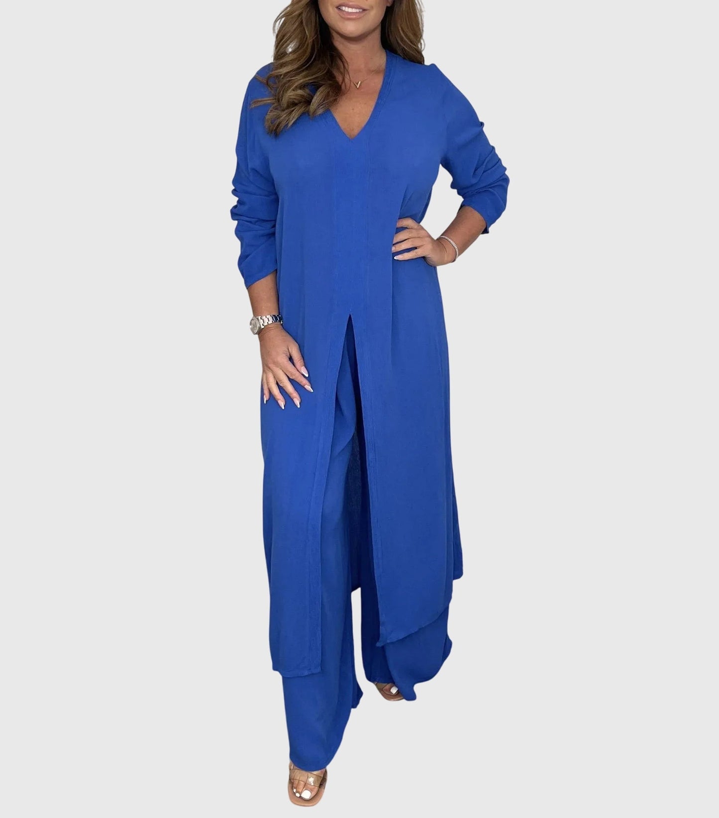 Women's Cardigan Set Wide Leg Pants Two Piece