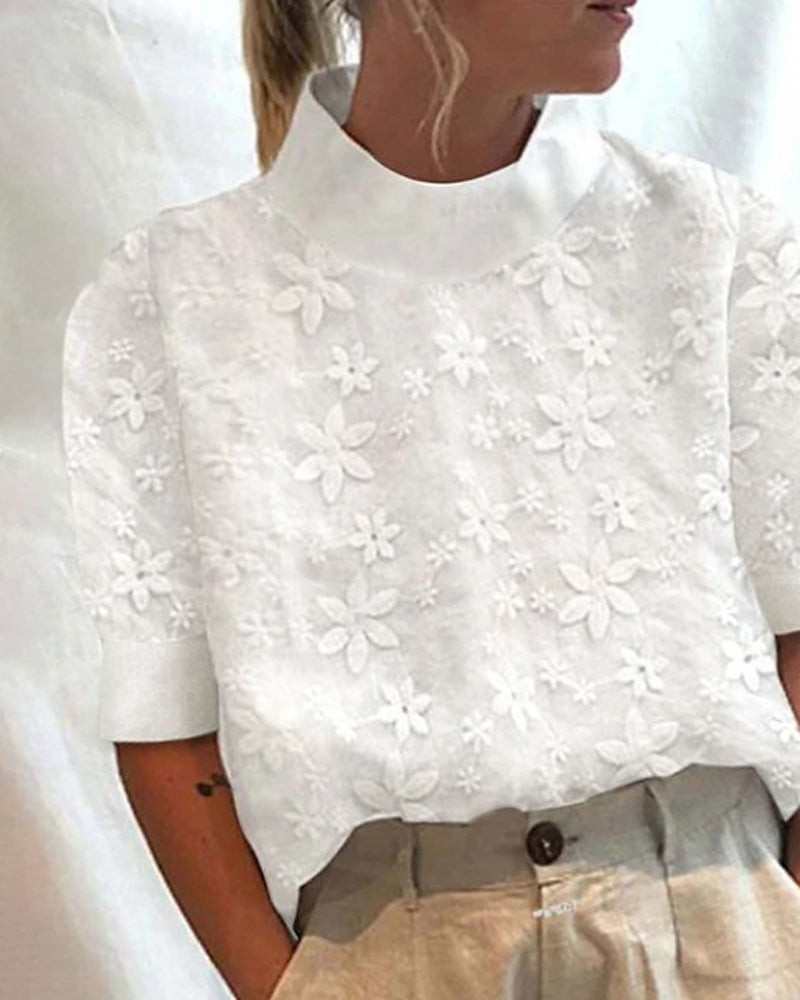 Elegant Floral Notch Neck Top - VibreMode