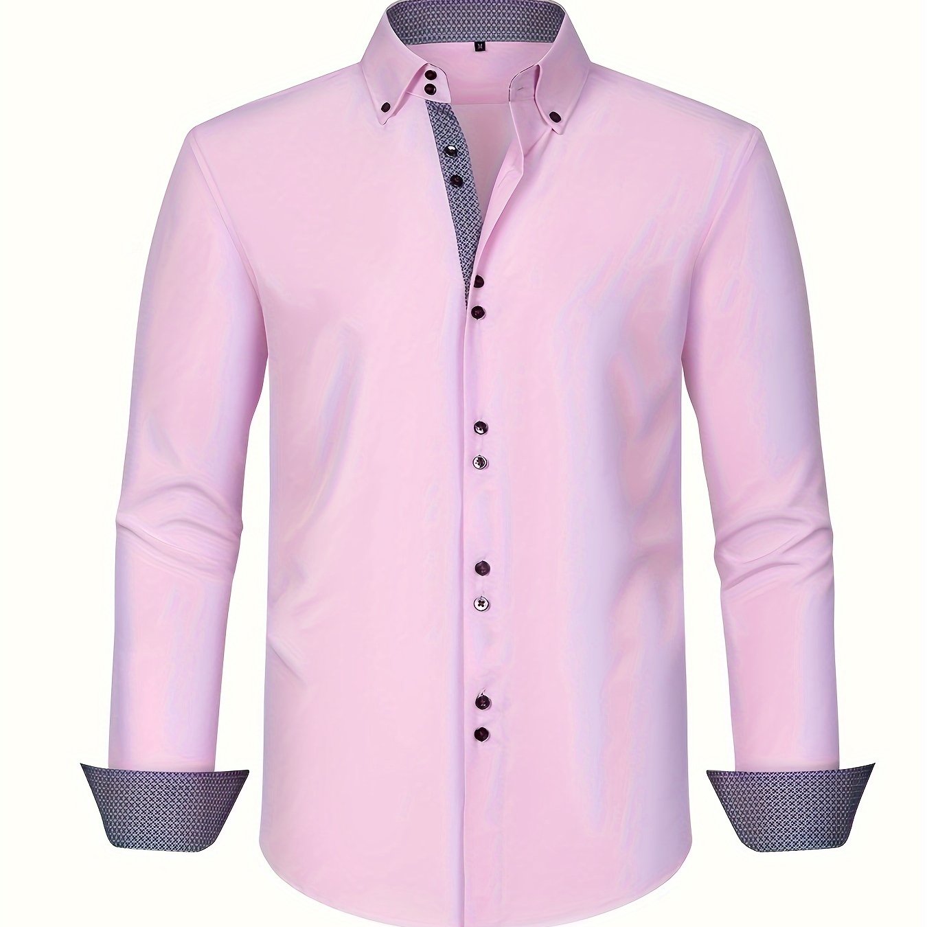 Men's Long Sleeve Button Down Shirt Contrast Trim