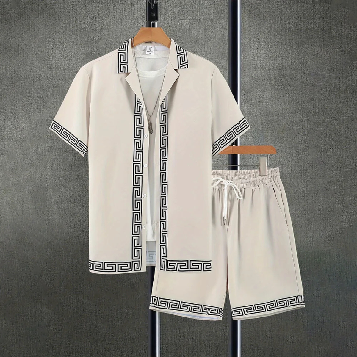 Men's Casual Print Shirt And Shorts Set