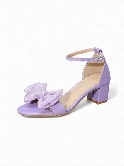 Women's Block Heels Ankle Strap Shoes with Bow Detail