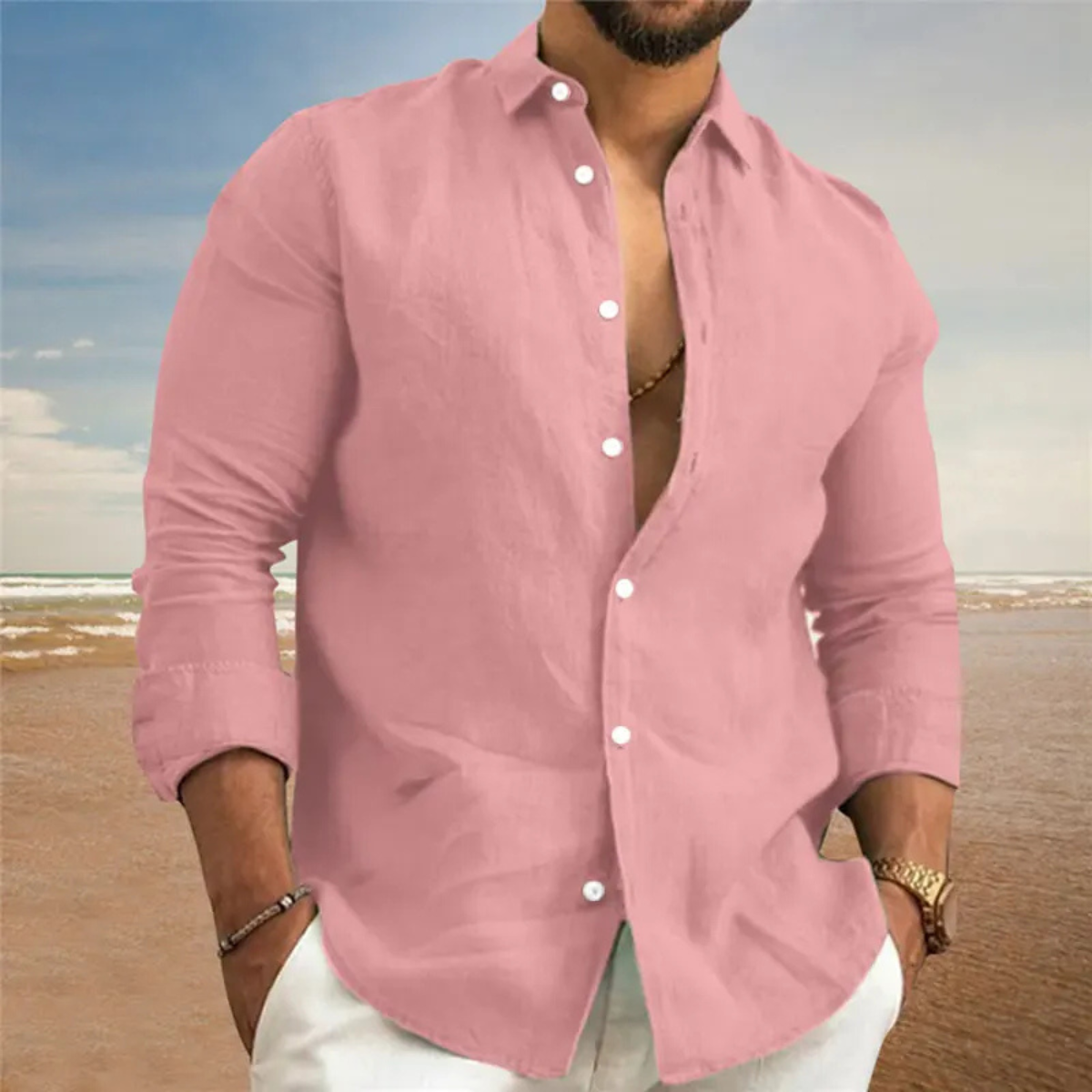 Ancona Men's Cotton Linen Shirt Lightweight