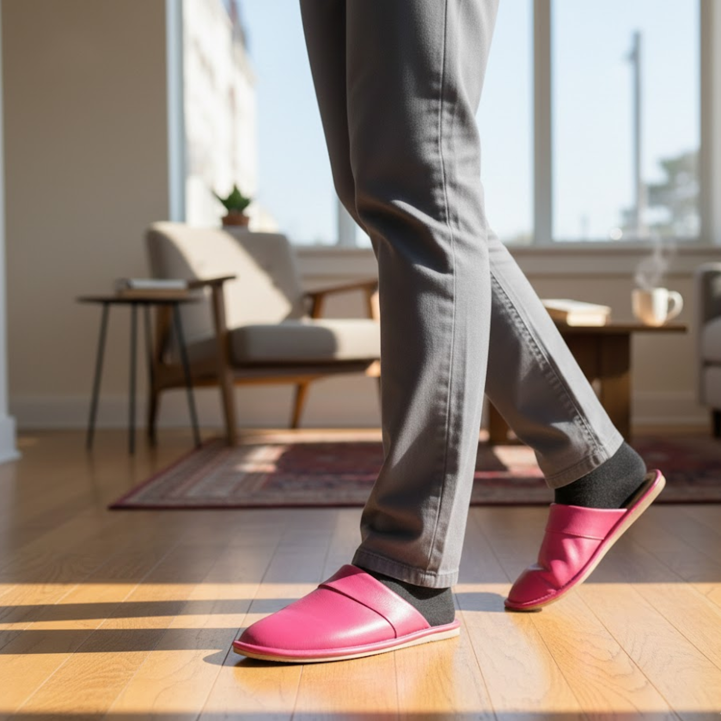 Comfortable Leather and Fabric Home Slippers