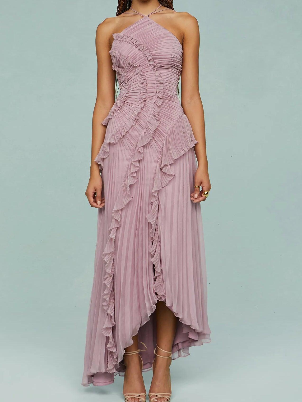 Flared Hem Ruffled Waist Midi Dress
