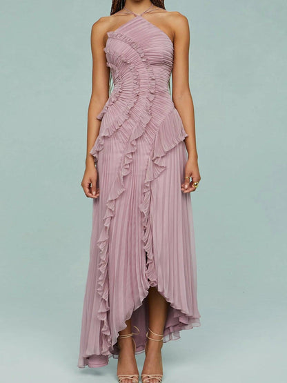Flared Hem Ruffled Waist Midi Dress