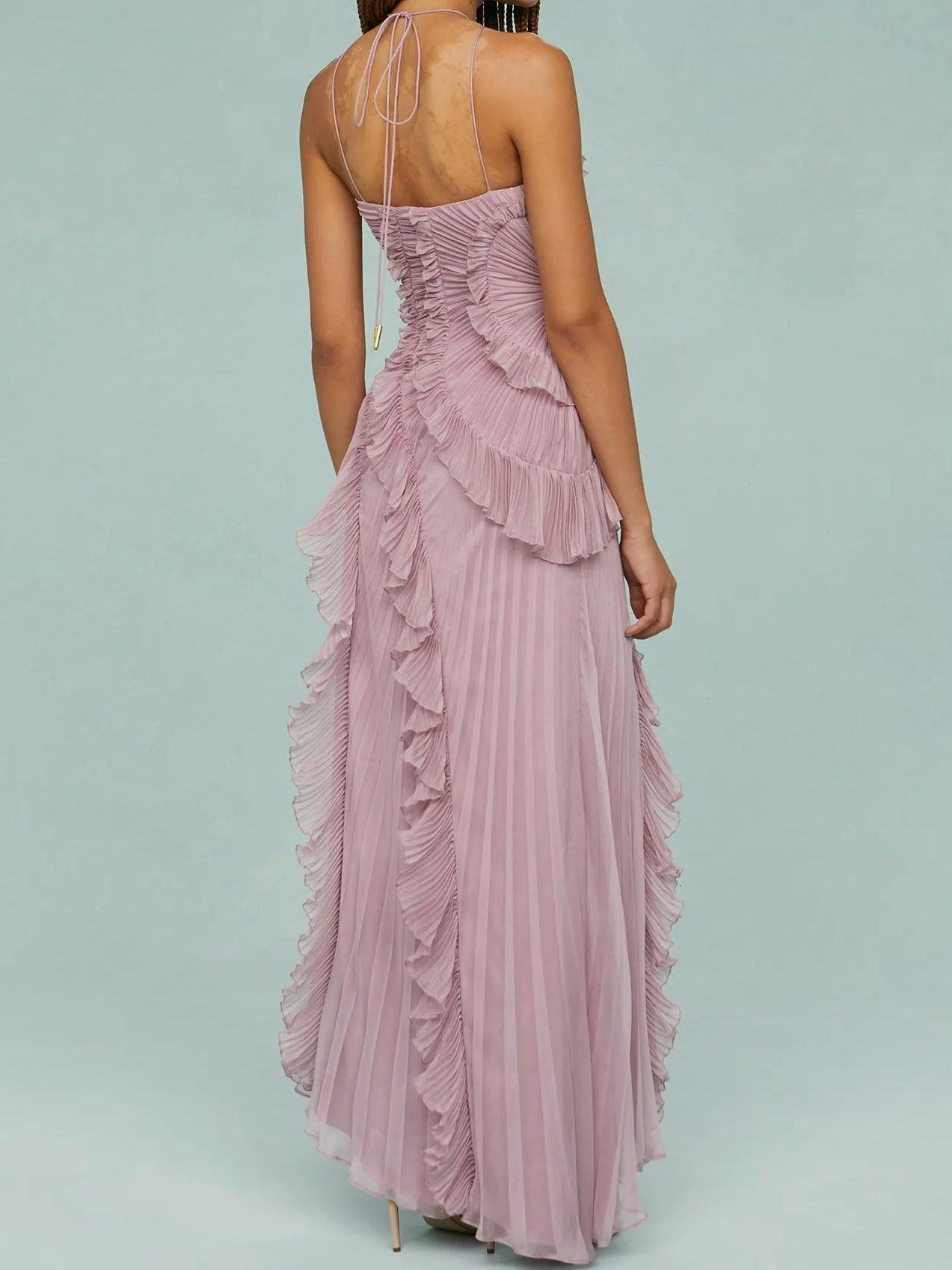 Flared Hem Ruffled Waist Midi Dress