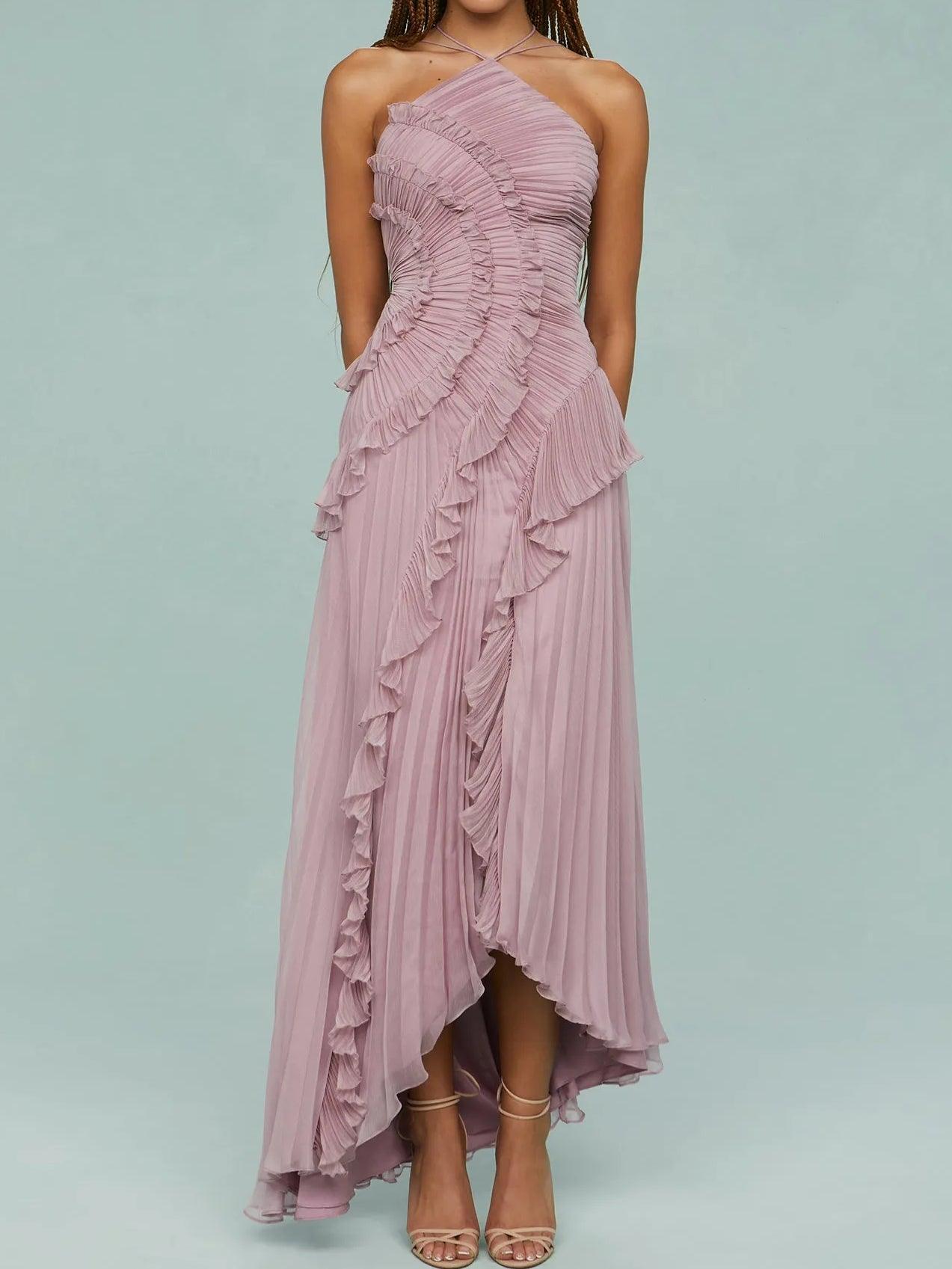 Flared Hem Ruffled Waist Midi Dress