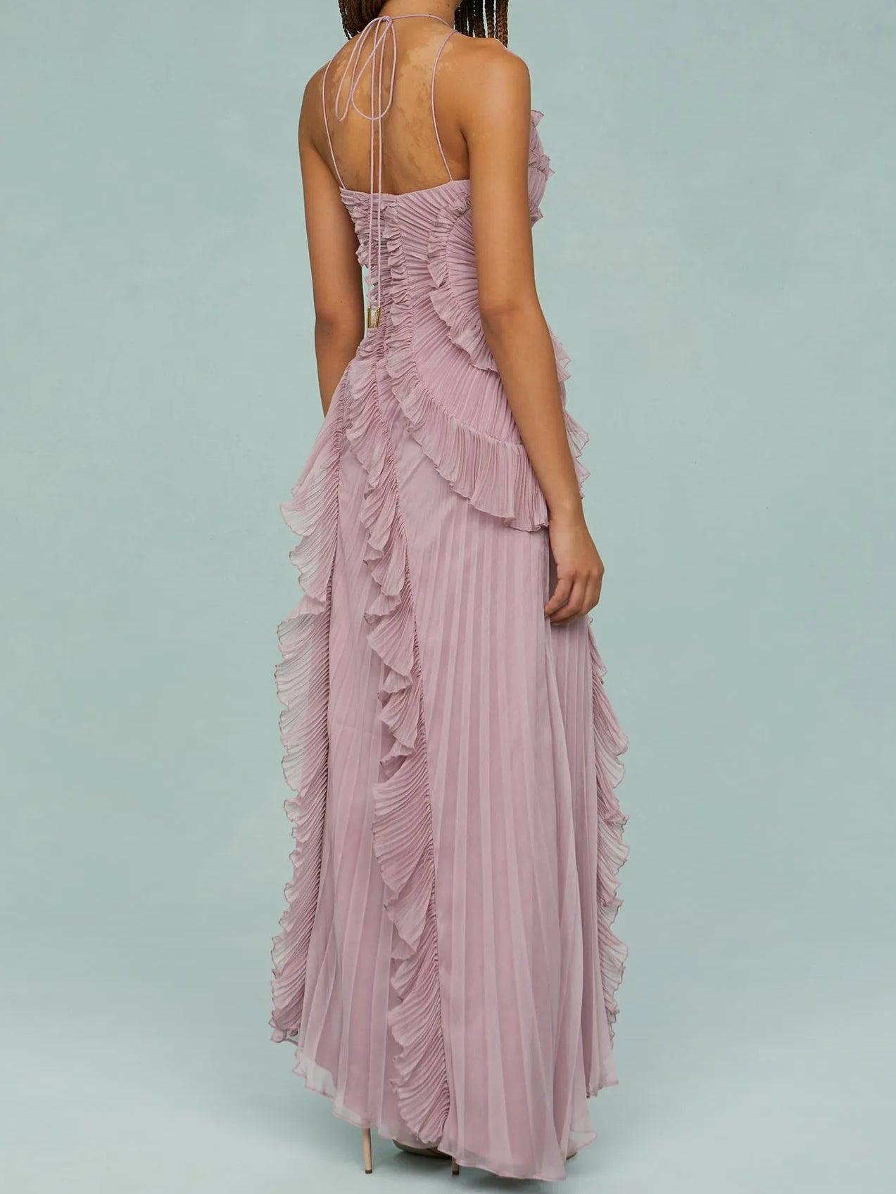 Flared Hem Ruffled Waist Midi Dress