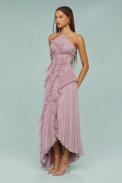 Women's Maxi Halter Evening Dress Pleated Design