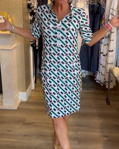 Trendy Graphic Print V Neck Dress - VibreMode