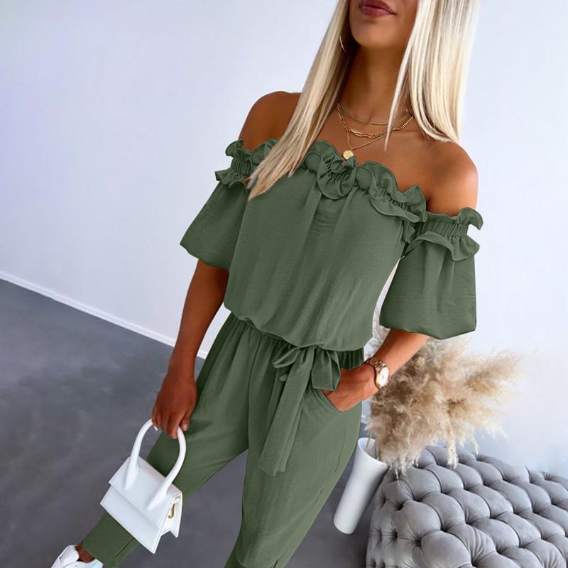 Women's Off-Shoulder Jumpsuit Waist Tie