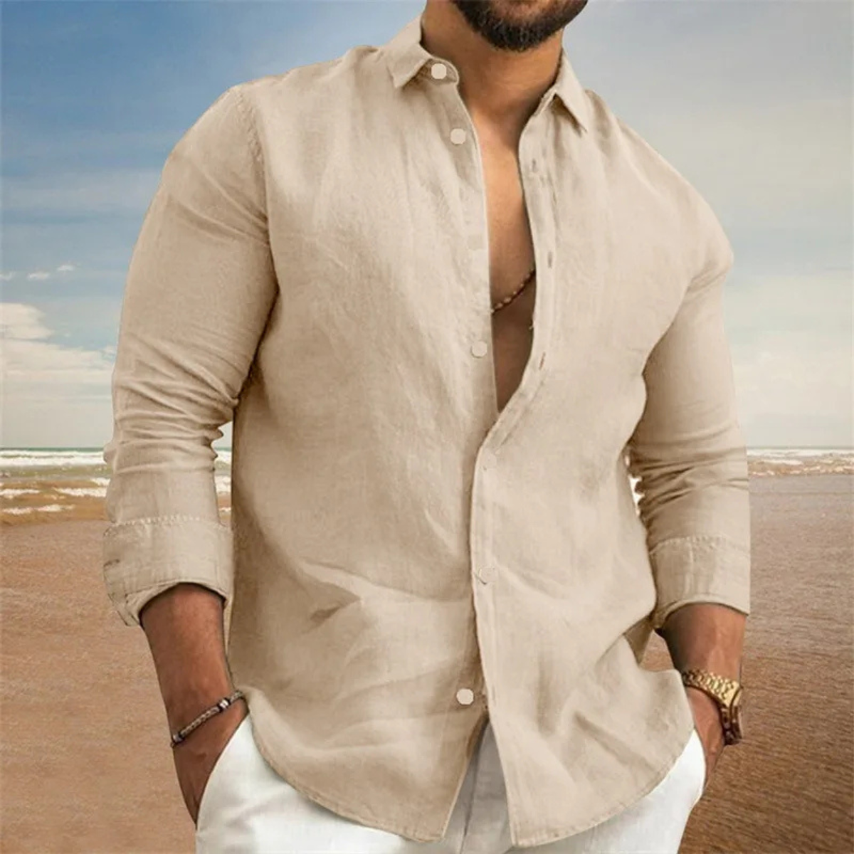Ancona Men's Cotton Linen Shirt Lightweight