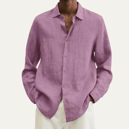 Men's Linen Cotton Shirt Lightweight Turn Down Collar