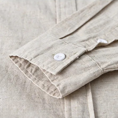 Men's Cotton Linen Shirt Loose Fit Mandarin Collar