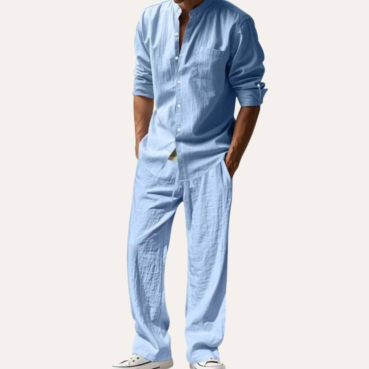 Mens Casual Linen Shirt And Pants Set