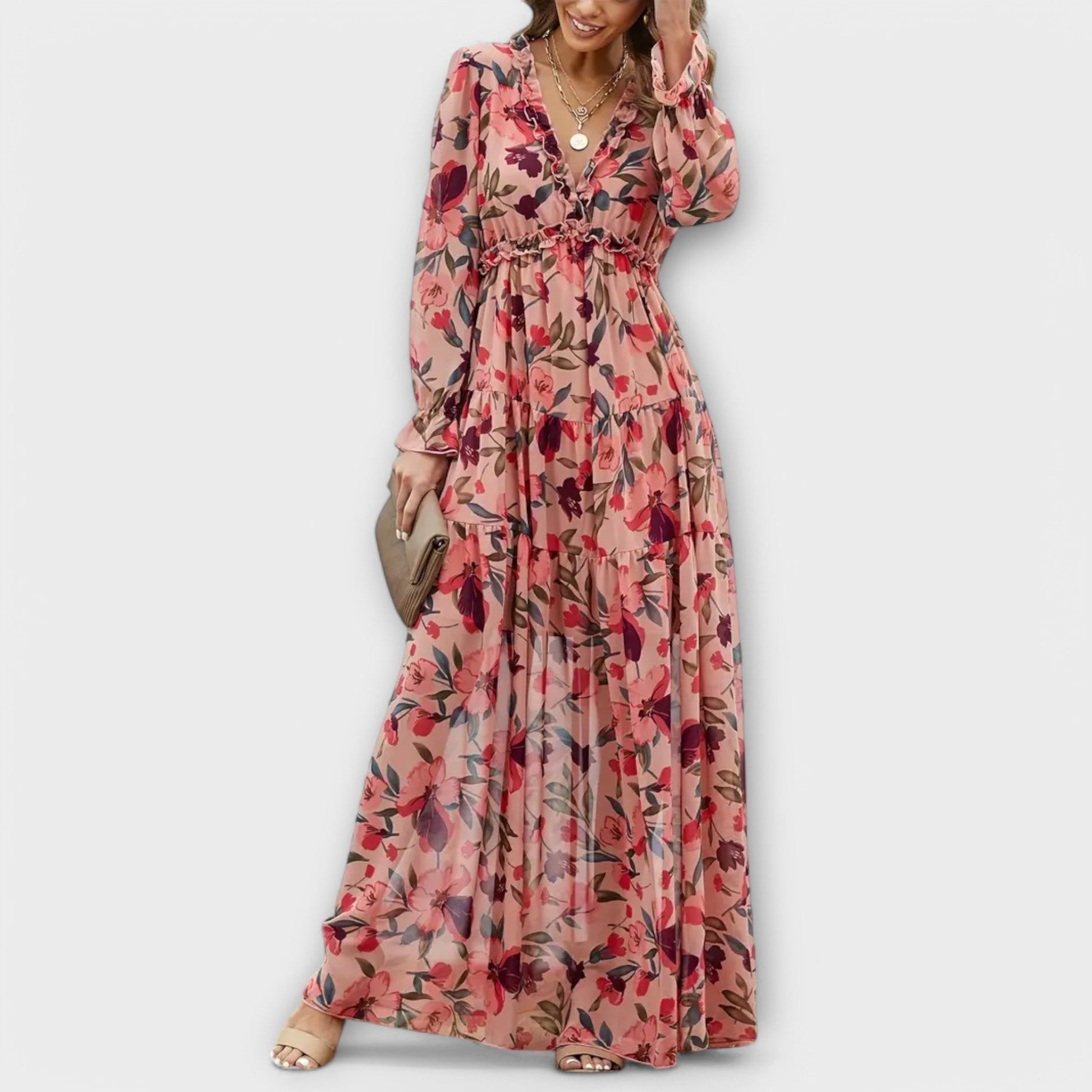 Lovely Floral Long Sleeve Maxi Dress - VibreMode