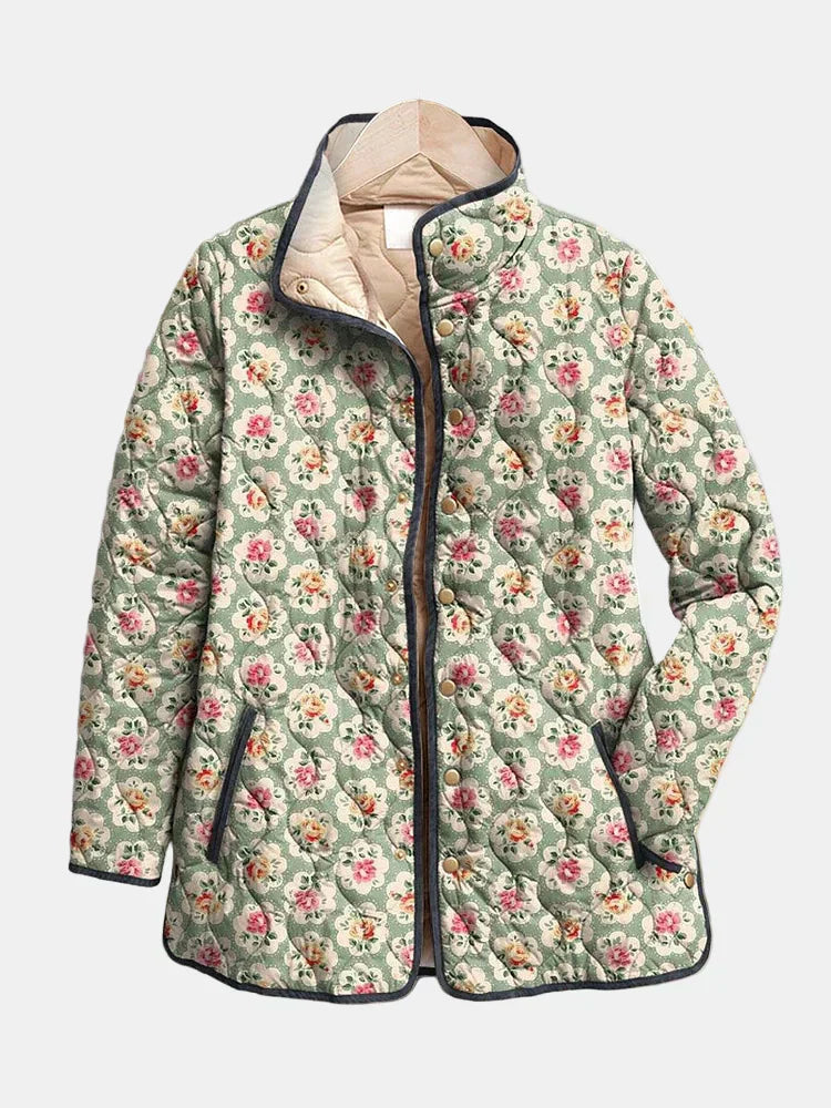 Women's Floral Print Button Jacket - VibreMode