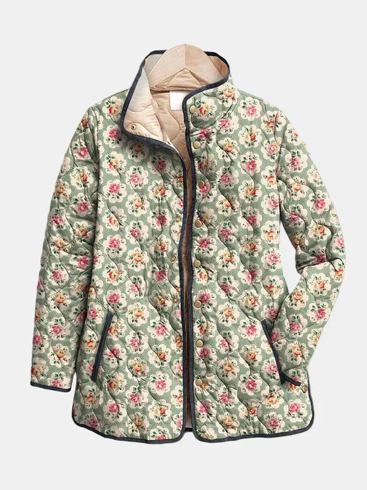 Women's Floral Print Button Jacket - VibreMode
