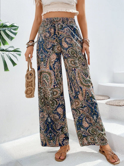 Women's Wide Leg Trousers Slanted Pockets Bohemian Style