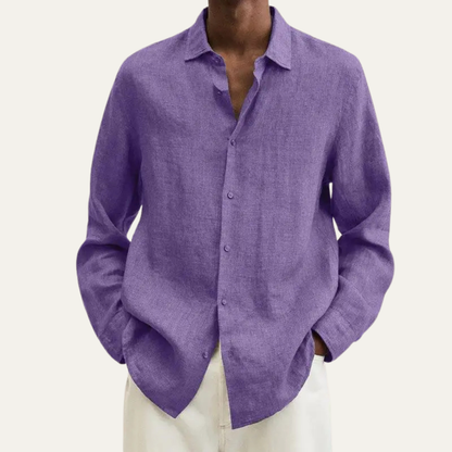 Men's Linen Cotton Shirt Lightweight Turn Down Collar
