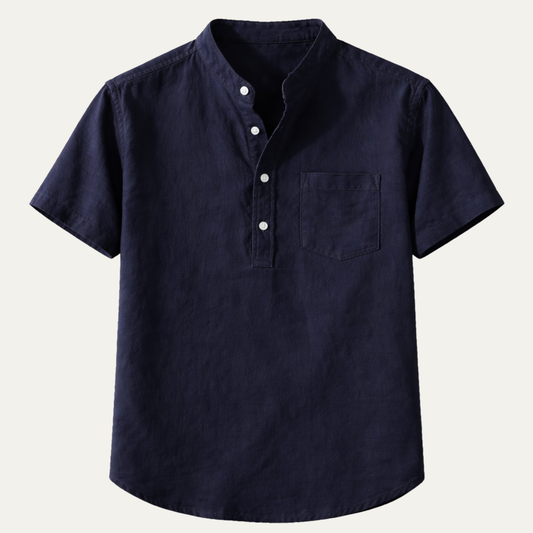 Men's Cotton Henley Shirt Stand Collar - VibreMode