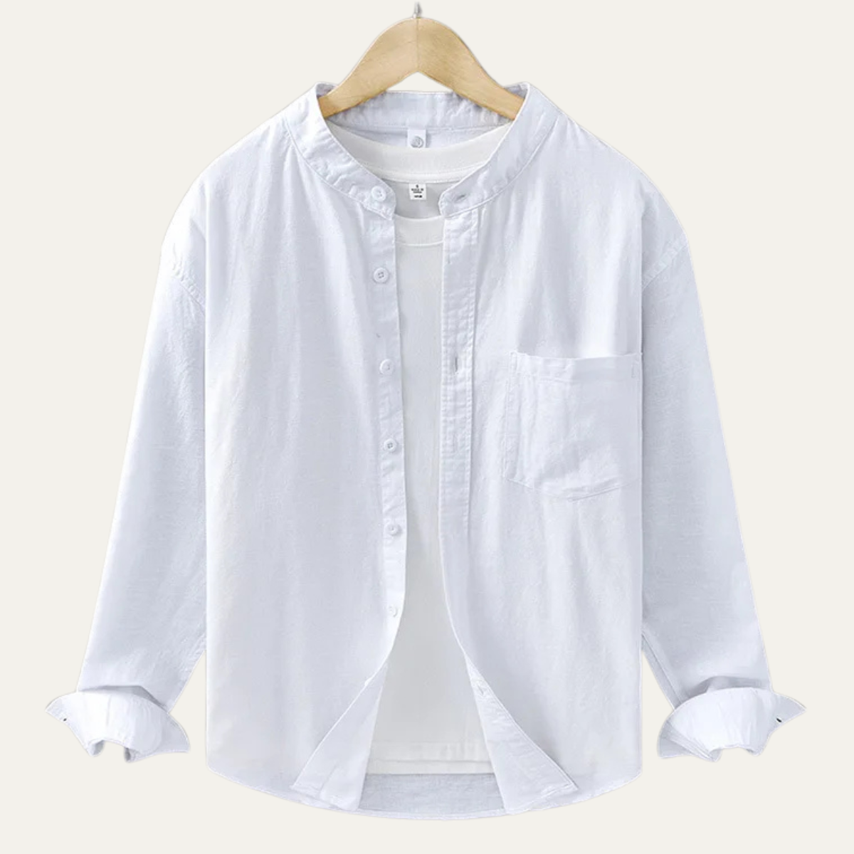 Men's Cotton Linen Shirt Loose Fit Mandarin Collar