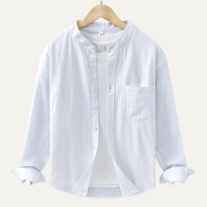 Men's Cotton Linen Shirt Loose Fit Mandarin Collar