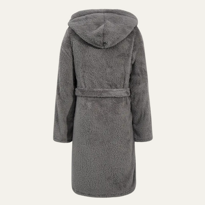 Men's Gray Fleece Hooded Bathrobe