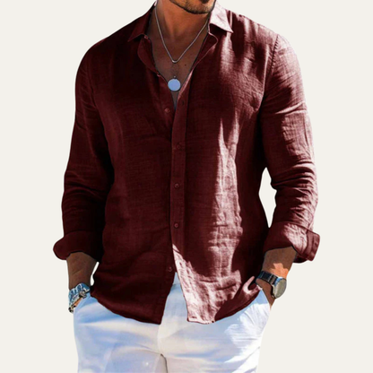 Men's Cotton Linen Dress Shirt Lightweight