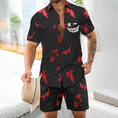 Men's Casual Print Shirt And Shorts Set