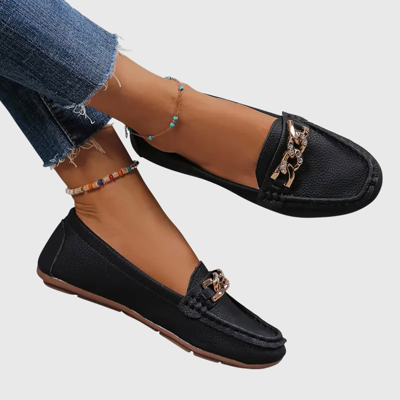 Comfortable Women's Slip On Loafers with Metallic Accent