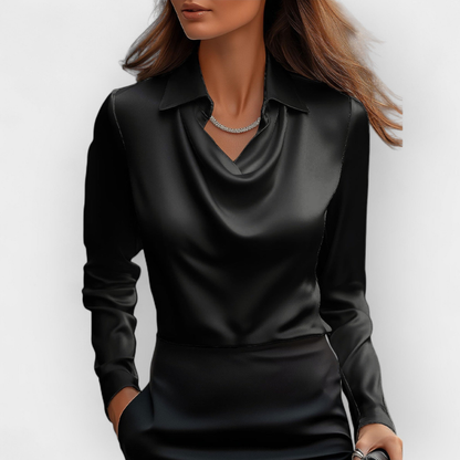 Women's Satin Blouse Waterfall Collar