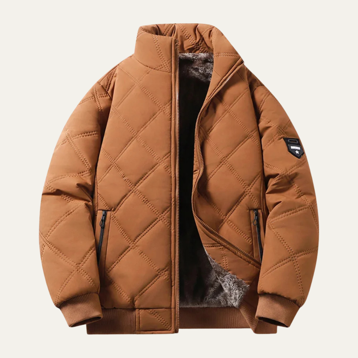 Men's Quilted Jacket Windproof Thermal Padded Fleece Lining Coat