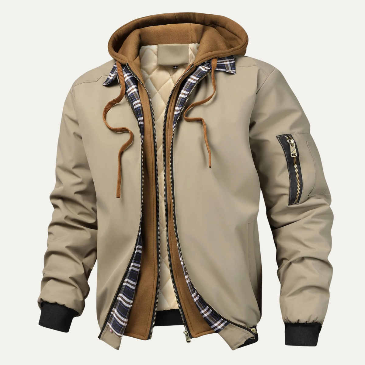 Men's Multi-Layer Hooded Bomber Jacket