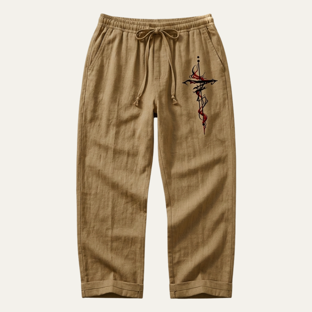 Men's Linen Wide Leg Pants Lightweight Relaxed Fit Beige