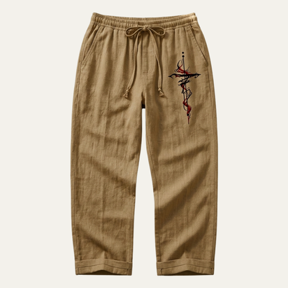 Men's Linen Wide Leg Pants Lightweight Relaxed Fit Beige