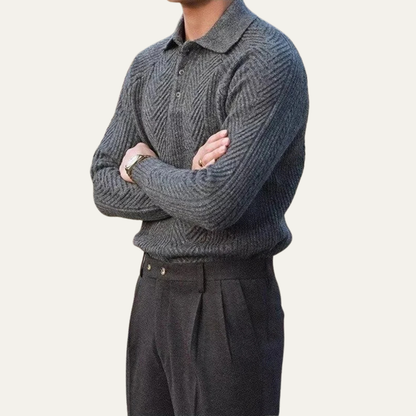 Men's Textured Knit Sweater Turn Down Collar
