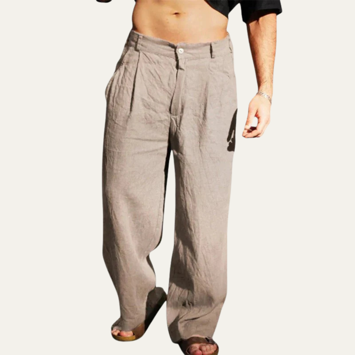 Men's Linen Casual Pants Relaxed Fit Beige