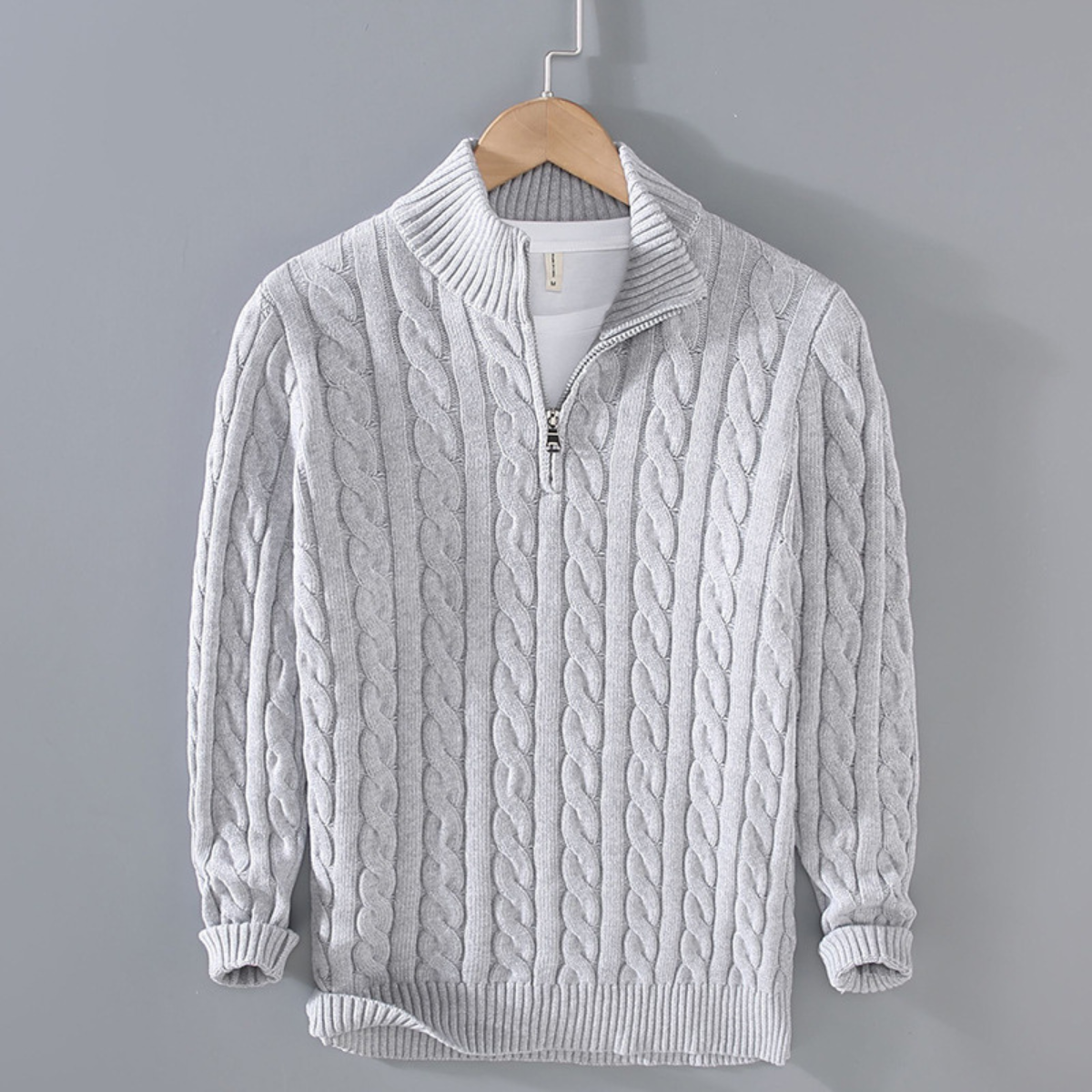 Men's Knit Quarter Zip Sweater Cable Pattern