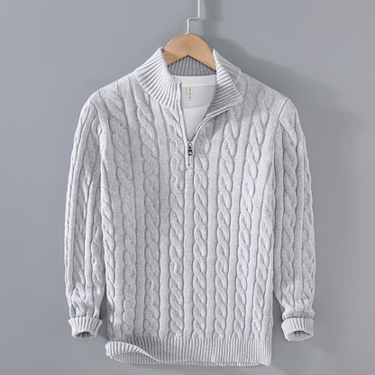 Men's Knit Quarter Zip Sweater Cable Pattern
