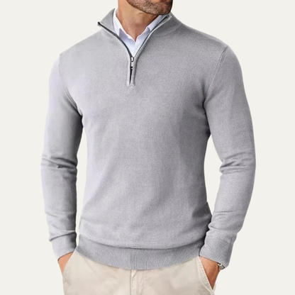 Men's Quarter Zip Knitted Sweater Mock Neck