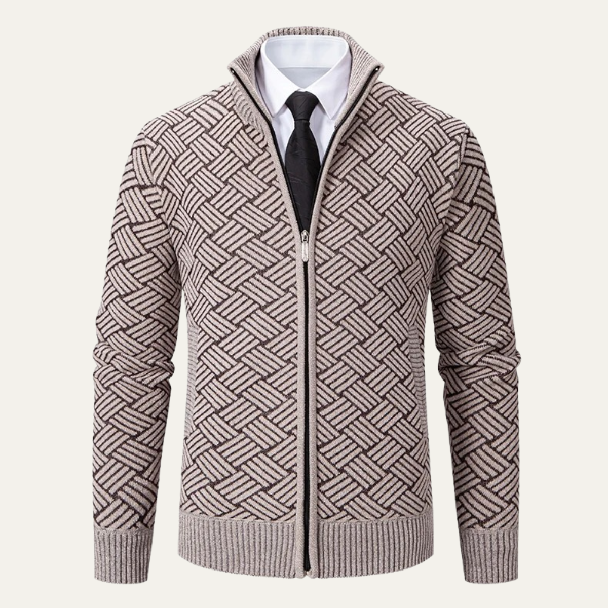 Volterra Men's Knit Jacket Diamond Pattern Stand Collar