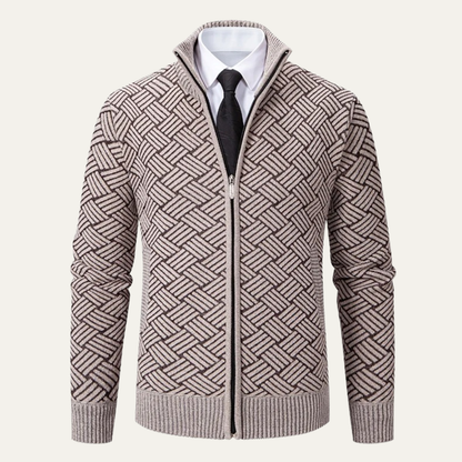 Volterra Men's Knit Jacket Diamond Pattern Stand Collar
