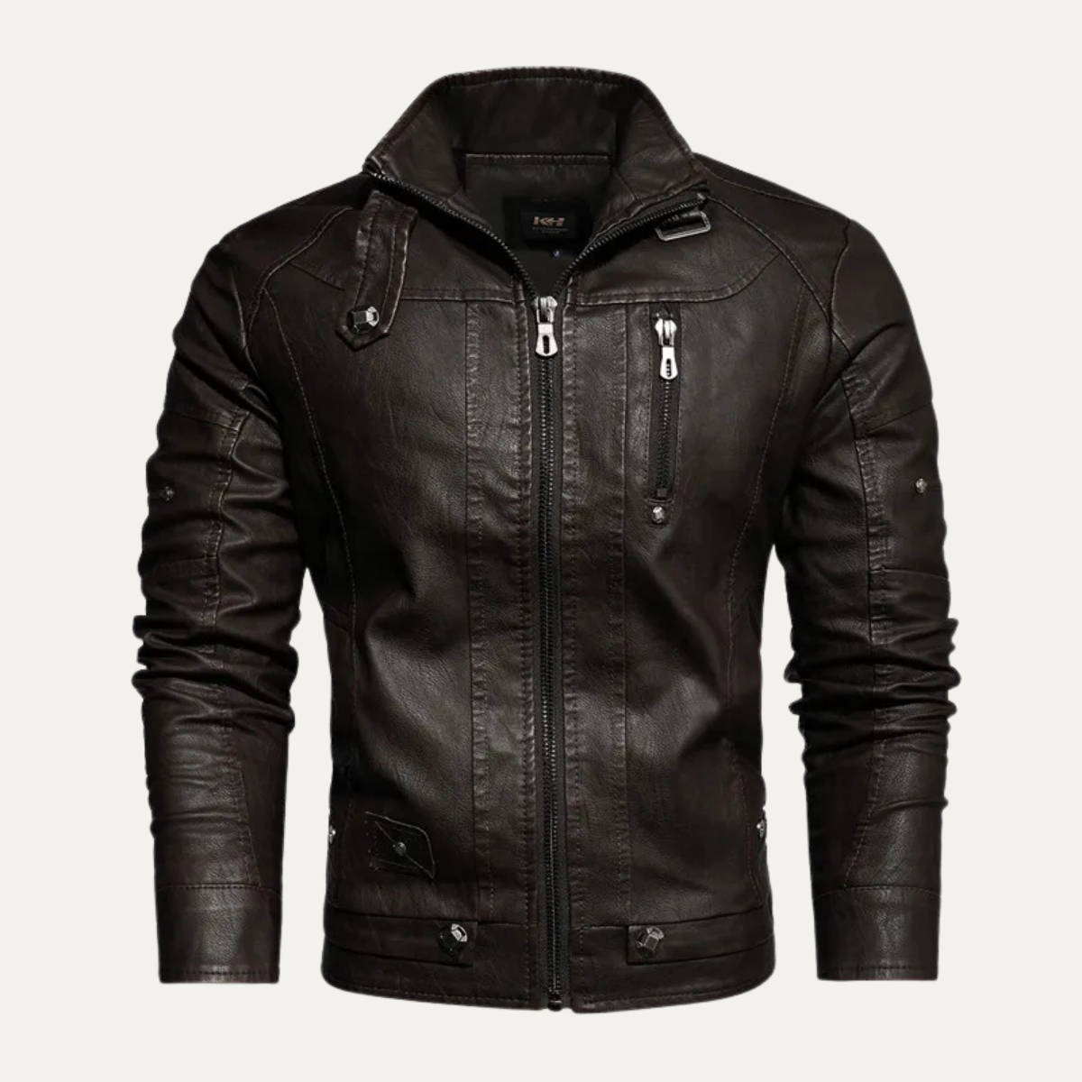 Men's Leather Biker Jacket Durable Black