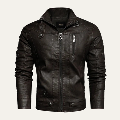 Men's Leather Biker Jacket Durable Black