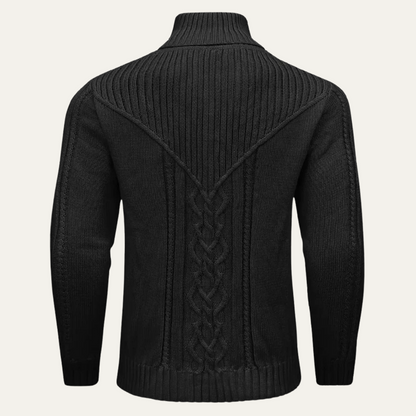 Men's Ribbed Knit Winter Sweater Button Neck