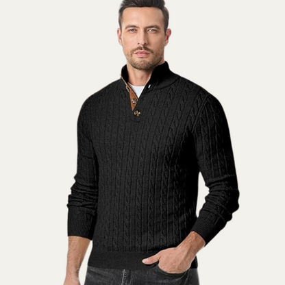 Men's Cable Knit Sweater Stand Collar
