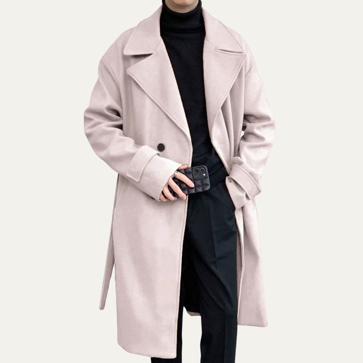 Men's Wool Wrap Coat Camel Brown with Belt