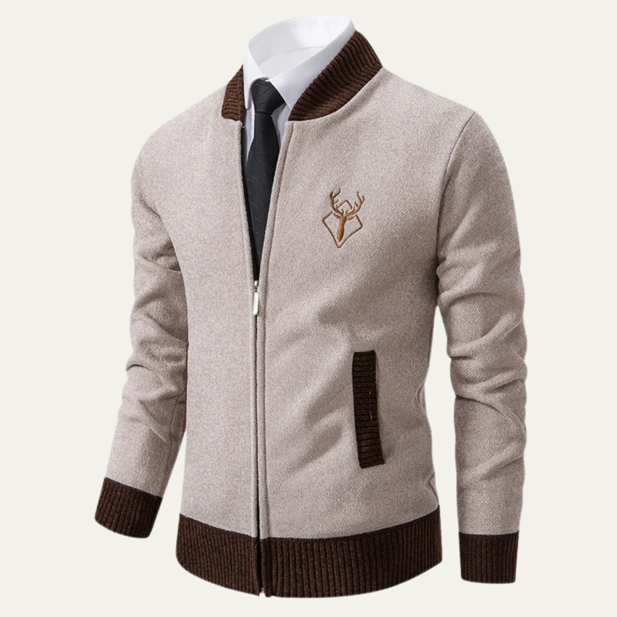 Men's Embroidered Zip Knit Sweater