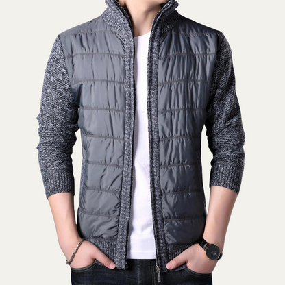 Men's Winter Puffer Jacket Knit Sleeve Zip Up